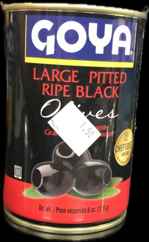 GOYA BLACK LARGE PITTED RIPE OLIVES 6OZ