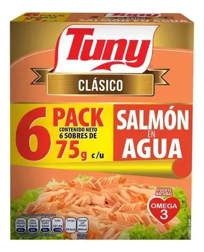TUNY CLASICO SALMON EN TROZOS EN AGUA 75G PACK OF 6