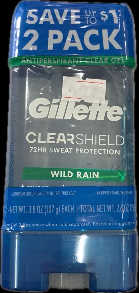 GILLETTE CLEAR GEL TWIN PACK    3.8oz WILD RAIN (CS/6)