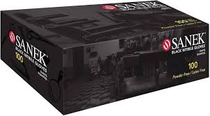 GRAHAM BEAUTY SANEK BLACK NITRILE GLOVES 100’S MEDIUM